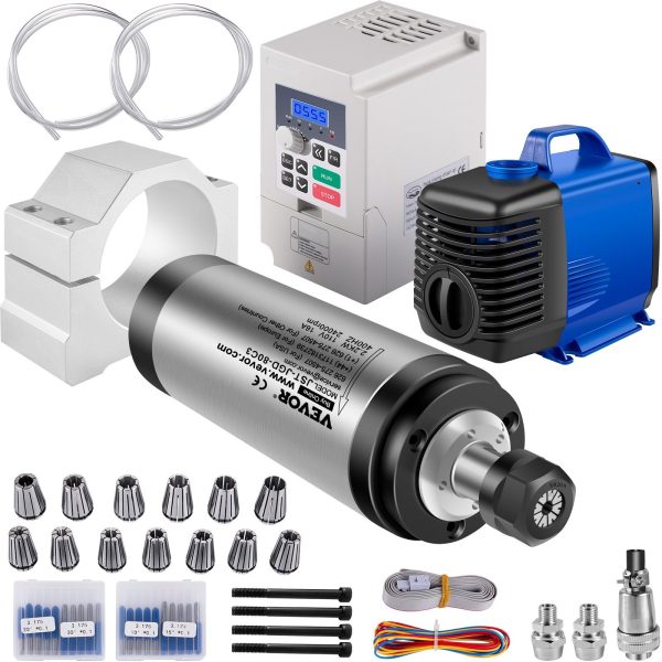 VEVOR VFD CNC Spindle Motor Kits 110V CNC Spindle Motor Kit 2.2kw Water Cooled Spindle Motor 400HZ 24000RPM VFD 3HP Water Pump