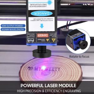 450nm 10W Laser Module Adjustable Focal Length Laser Engraving Head High Speed Laser Engraver Cutter 3D Printer CNC Router Laser Module for DIY Craft Wood Leather Fabric Paper Cutting Engraving