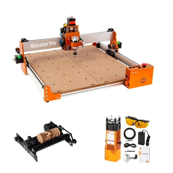 FoxAlien CNC Router Masuter Pro with 40W and Black R42 Rotary Roller ...