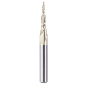 SpeTool W01015 CNC 2D and 3D Carving 5.38 Deg Tapered Angle Ball Nose 1/32" Radius x 1/4" Shank x 1" Cutting Length x 2-1/2" Long 2 Flute SC ZrN Coated Upcut Router Bit