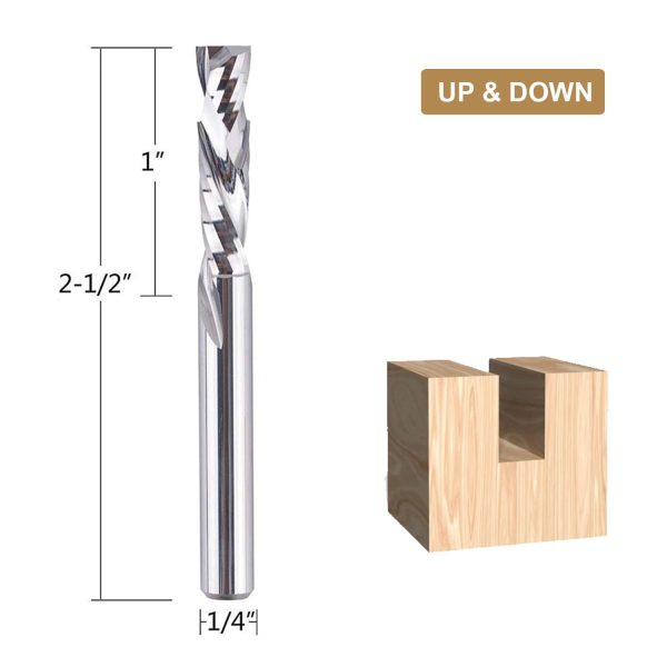 SpeTool W02003 SC Compression Spiral 1/4" Dia x 1/4" Shank x 1" Cutting Length x 2-1/2" Long 2 Flute Router Bit - Image 2