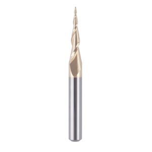 SpeTool W01016 CNC 2D and 3D Carving 6.28 Deg Tapered Angle Ball Nose 1/64" Radius x 1/4" Shank x 1" Cutting Length x 2-1/2" Long 2 Flute SC ZrN Coated Upcut Router Bit