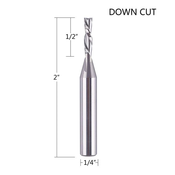 SpeTool W04006 SC Spiral Plunge 1/8" Dia x 1/4" Shank x 1/2" Cutting Length x 2" Long 2 Flute Down-Cut Router Bit - Image 2