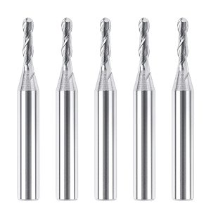 SpeTool M02008 5Pcs CNC SC Spiral for Steel, Stainless Steel Metal 2-Flute 1/8" Dia x 1/4" Shank x 1/2" Cutting Length x 2" Long Ball Nose Up Cut End Mills