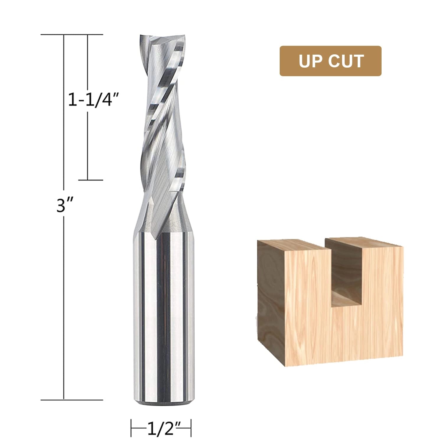SpeTool W04001 SC Spiral Plunge 3/8" Dia x 1/2" Shank x 1-1/4" Cutting Length x 3" Long 2 Flute Up-Cut Router Bit - Image 2