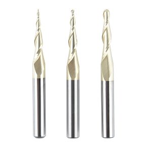 SpeTool 3Pcs CNC 2D and 3D Carving Tapered Angle Ball Nose 1/64 1/32 1/16 inch Radius x 1/4" Shank x 1?ǣ Cutting Length x 2-1/2" Long 2 Flute SC ZrN Coated Upcut Router Bits Set