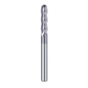 SpeTool M02005 CNC SC Spiral for Steel, Stainless Steel Metal with TiAlN Coating 4-Flute 1/4" Dia x 1/4" Shank x 1-1/8" Cutting Length x 3" Long Ball Nose Up Cut End Mill