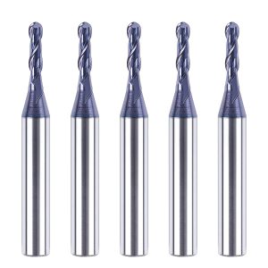 SpeTool M02008 5Pcs CNC SC Spiral for Steel, Stainless Steel Metal with TiAlN Coating 2-Flute 1/8" Dia x 1/4" Shank x 1/2" Cutting Length x 2" Long Ball Nose Up Cut End Mills