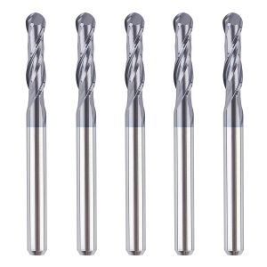 SpeTool M03001 5Pcs CNC SC Spiral for Steel, Stainless Steel with TiAlN Coating 2-Flute 1/8" Dia x 1/8" Shank x 1/2" Cutting Length x 1-1/2" Long Ball Nose Up Cut End Mills