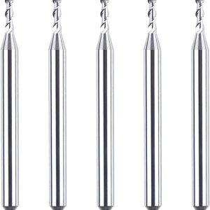SpeTool A03001 5Pcs CNC SC Spiral Aluminum Cutting 1/16" Dia x 3/16" Cutting Length x 1/8" Shank x 1-1/2" Long 2 Flute Up Cut Router Bits