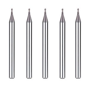 SpeTool M03005 5Pcs CNC SC Spiral for Steel, Stainless Steel Metal with TiAlN Coating 2-Flute 1/32" Dia x 1/8" Shank x 5/64" Cutting Length x 1-1/2" Long Ball Nose Up Cut End Mills