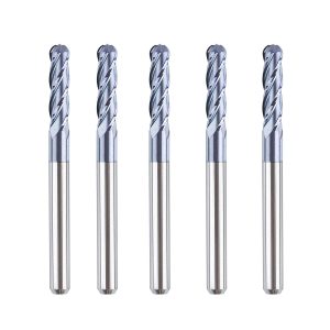 SpeTool M03003 5Pcs CNC SC Spiral for Steel, Stainless Steel with TiAlN Coating 4-Flute 1/8" Dia x 1/8" Shank x 1/2" Cutting Length x 1-1/2" Long Ball Nose Up Cut End Mills