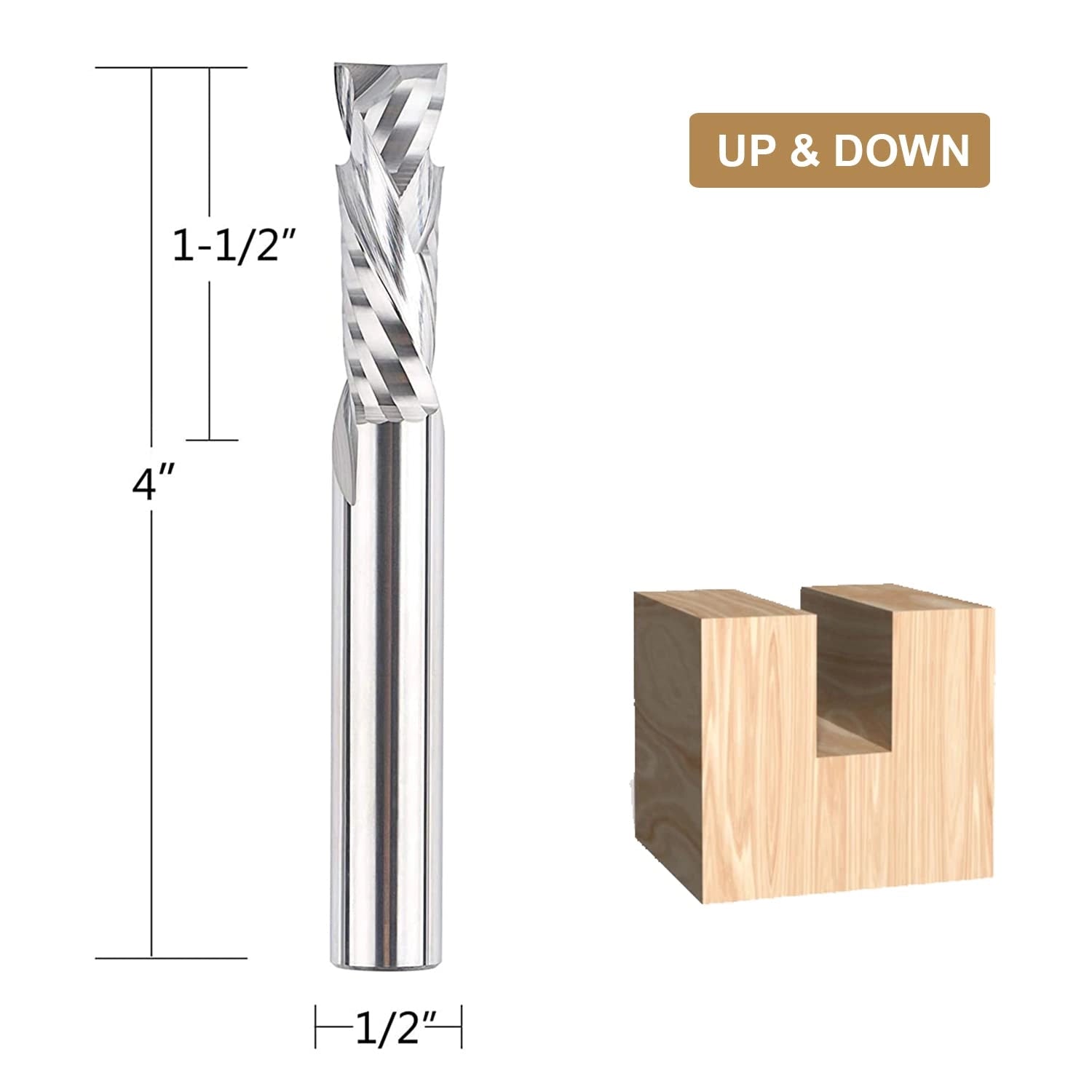 SpeTool W02006 SC Compression Spiral 1/2" Dia x 1/2" Shank x 1-1/2" Cutting Length x 4" Extra Long 2 Flute Router Bit - Image 2