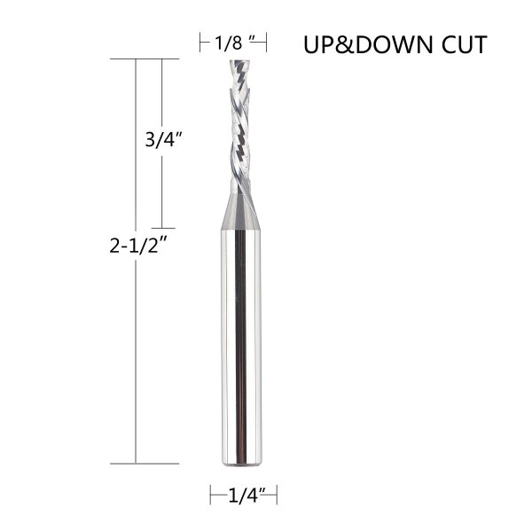 SpeTool W02004 SC Compression Spiral 1/8" Dia x 1/4" Shank x 3/4" Cutting Length x 2-1/2" Long 2 Flute Router Bit - Image 2