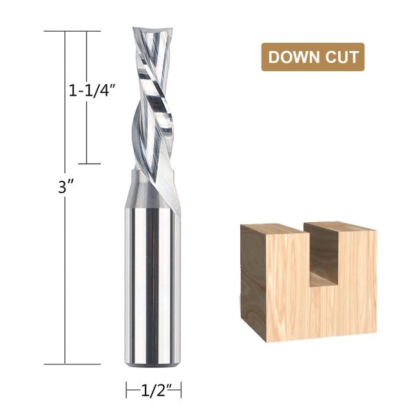 SpeTool W04008 SC Spiral Plunge 3/8" Dia x 1/2" Shank x 1-1/4" Cutting Length x 3" Long 2 Flute Down-Cut Router Bit - Image 2