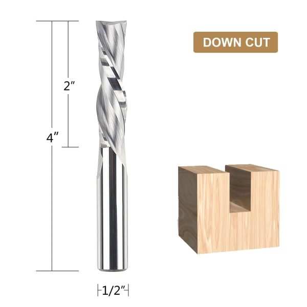 SpeTool W04011 SC Spiral Plunge 1/2" Dia x 1/2" Shank x 2" Cutting Length 4" Extra Long 2 Flute Down-Cut Router Bit - Image 2
