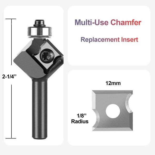 SpeTool W09003 Insert Corner Round 90 Degree 12mm Blade Chamfer & 1/8" Radius x 1/4" Shank x 2-1/4" Overall Length Router Bit - Image 2