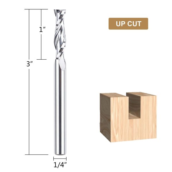 SpeTool W04016 SC Spiral Plunge 1/4" Dia x 1/4" Shank x 1" Cutting Length 3" Extra Long 2 Flute Up-Cut Router Bit - Image 2