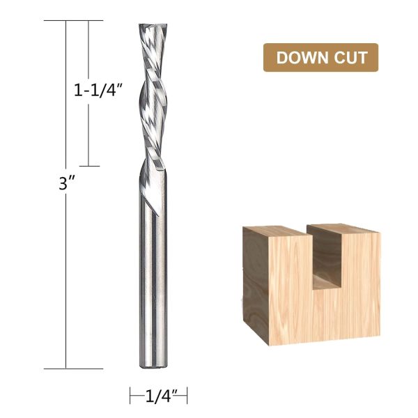 SpeTool W04013 SC Spiral Plunge 1/4" Dia x 1/4" Shank x 1-1/4" Cutting Length 3" Extra Long 2 Flute Down-Cut Router Bit - Image 2