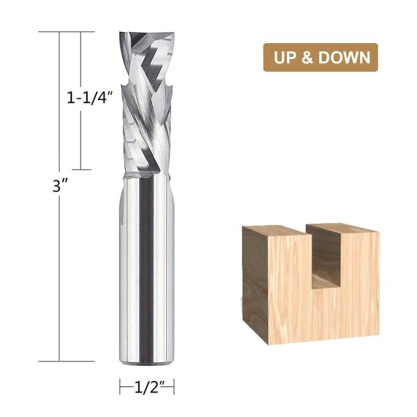 SpeTool W02001 SC Compression Spiral 1/2" Dia x 1/2" Shank x 1-1/4" Cutting Length x 3" Long 2 Flute Router Bit - Image 2