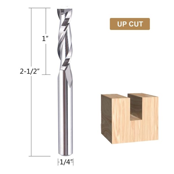 SpeTool W04005 SC Spiral Plunge 1/4" Dia x 1/4" Shank x 1" Cutting Length x 2-1/2" Long 2 Flute Up-Cut Router Bit - Image 2