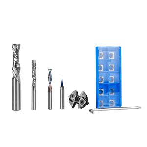 SpeTool WD-5 6 pcs Carbide CNC Router Bits Set Includes Surfacing Bit ,V bit,Spiral Bit,Flush Trim Router Bit for Woodwroking Carving Trimming Flattening Multi-Purpose Bit