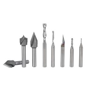 SpeTool WD-6 8pcs CNC Router Bit Set 1/4 Inch Shank SC V Groove Spiral Bit Profile Detail Carving Kit Lettering Sign Making Router Bits for Woodwroking